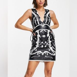 NWT ASOS Design embroidered dress with lace up sides, size 0